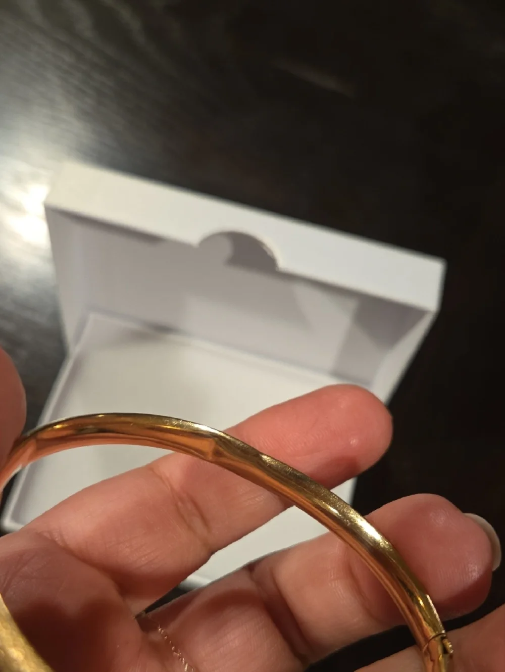 14K Gold Floral Bangle Bracelet: Stackable Real Gold Bangle - Picture 5 of 7